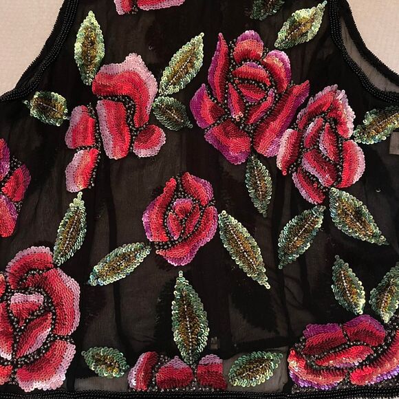 BOSTON PROPER 100% SILK SEQUIN ROSE TANK - Picture 4 of 6